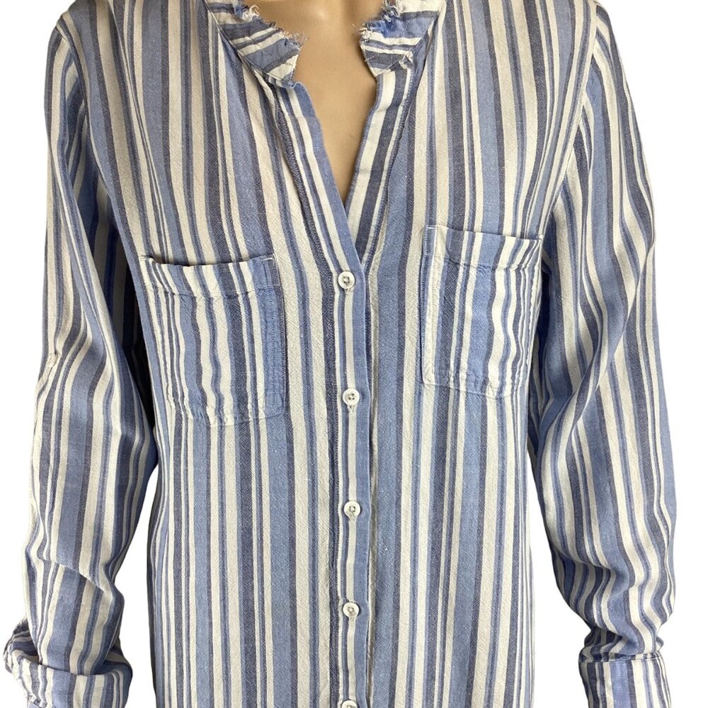 Cloth & Stone‎ Anthropologie Dress Tunic Size Medium Striped Frayed Linen Blend - Picture 5 of 10